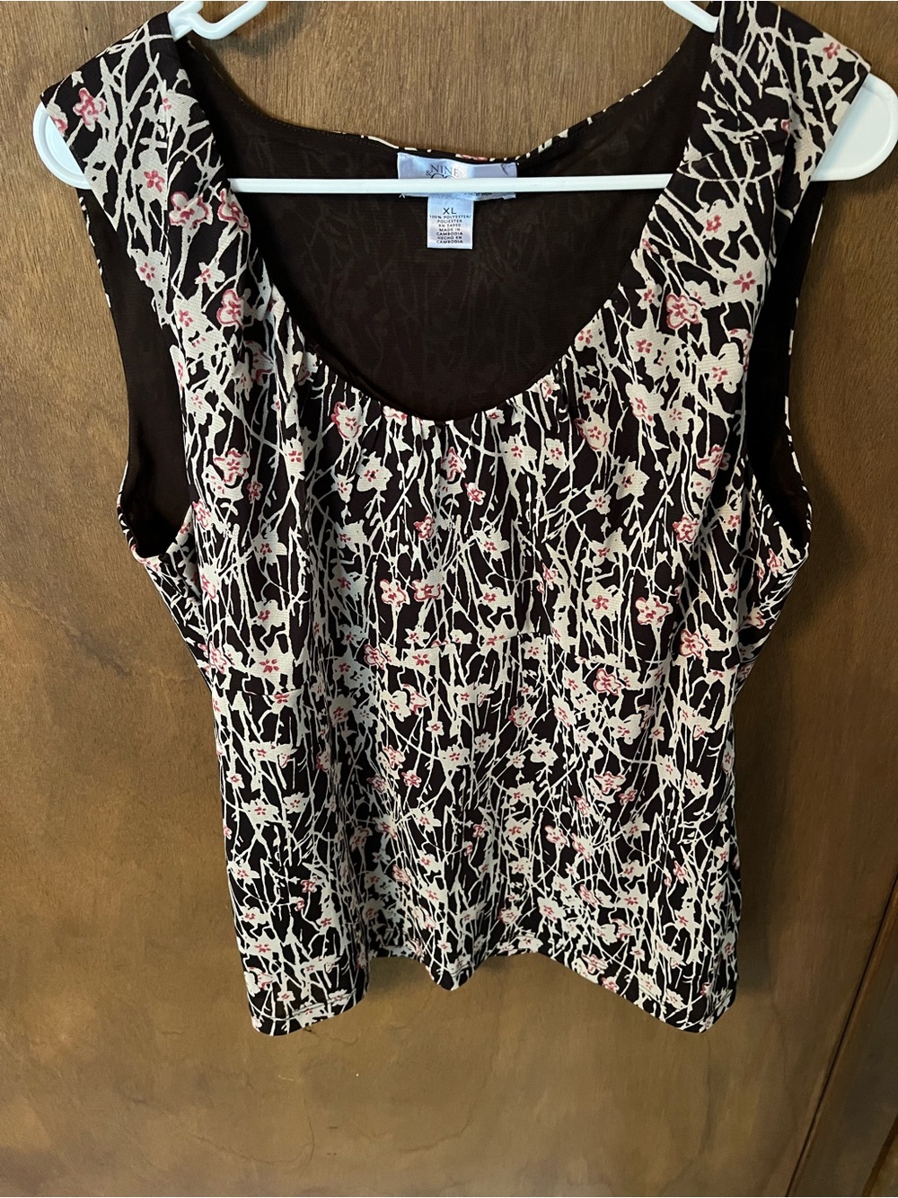 Nine & Co. Black Tank Top with Cream and Pink Floral Print